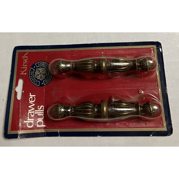 Vintage Kirsch Drawer Pulls Handles BF 134-2 Antique Brass 3” on Center NIP - Picture 3 of 7